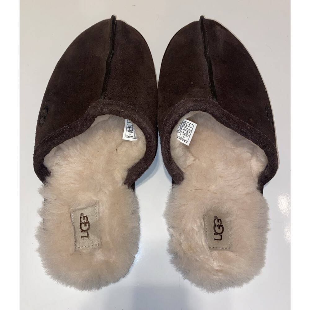 UGG Leisure Suede UGG Wool Lamb Fur Lined Slides Slippers Men's Size 9 Brown
